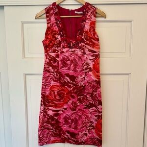 Rebecca Taylor Floral Red and Pink Sleeveless Dress Wedding, Derby, or Party